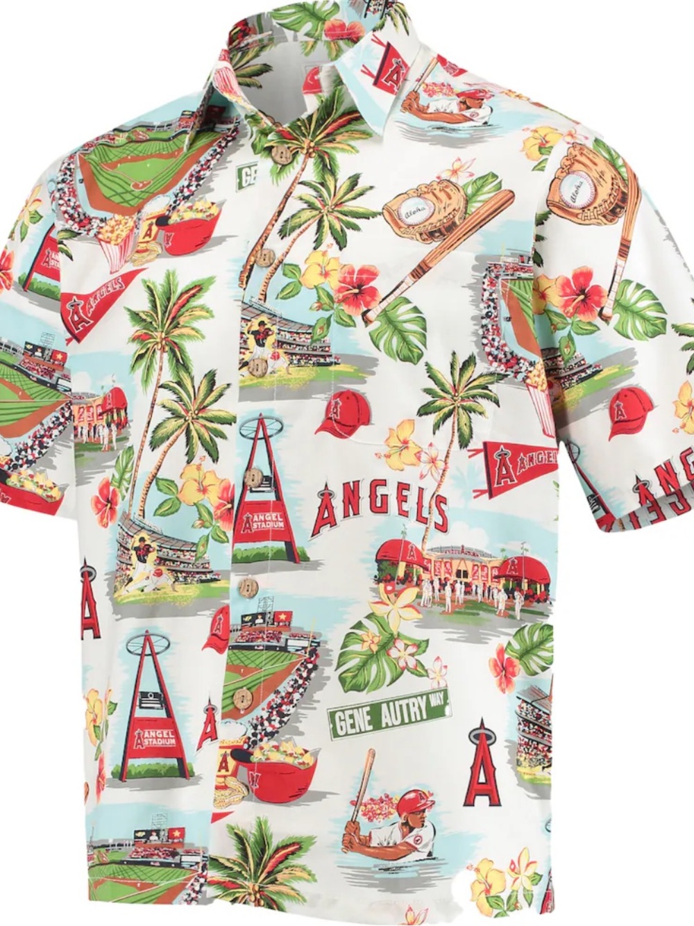 Men's Los Angeles Angels Reyn Spooner White Scenic Button-Up Shirt Size Medium